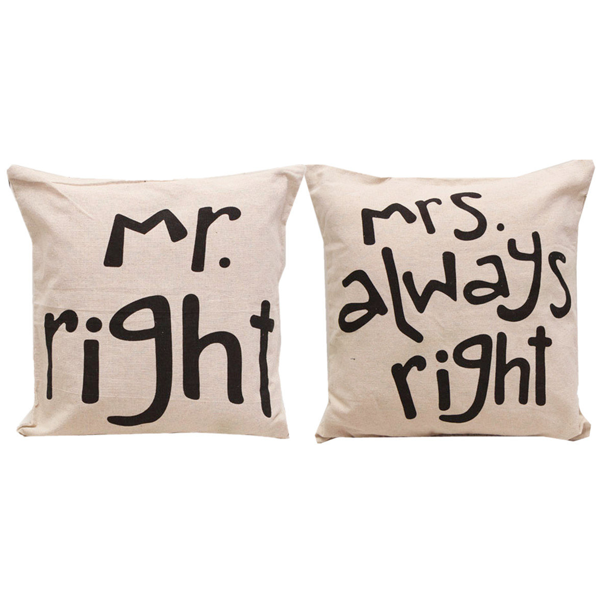 

Linen Mr Mrs Right Pillow Case Couple Cushion Cover, White