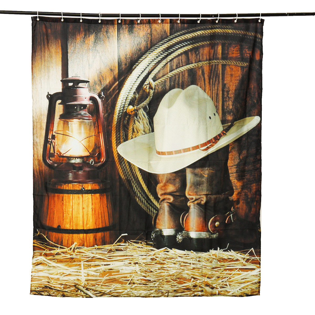 

150*180cm Custom Cowboy Theme Waterproof Polyester Fabric Shower Curtain With 12 Hooks