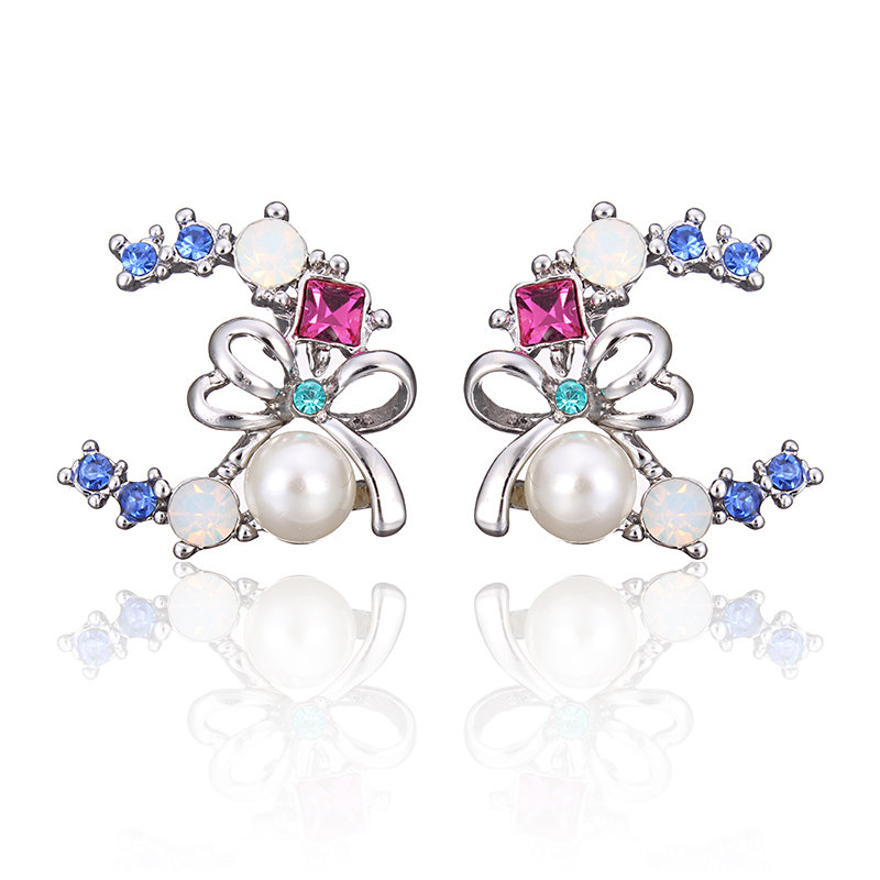 

INALIS Bowknot Pearl Earrings, Silver