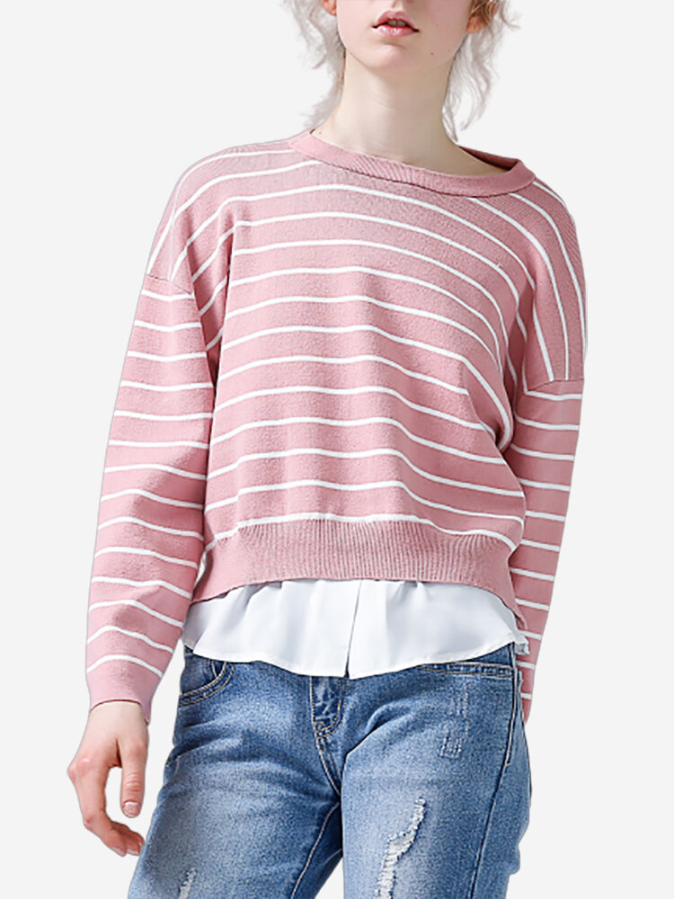 

TOYOUTH Stripe Patchwork Sweaters, Black pink