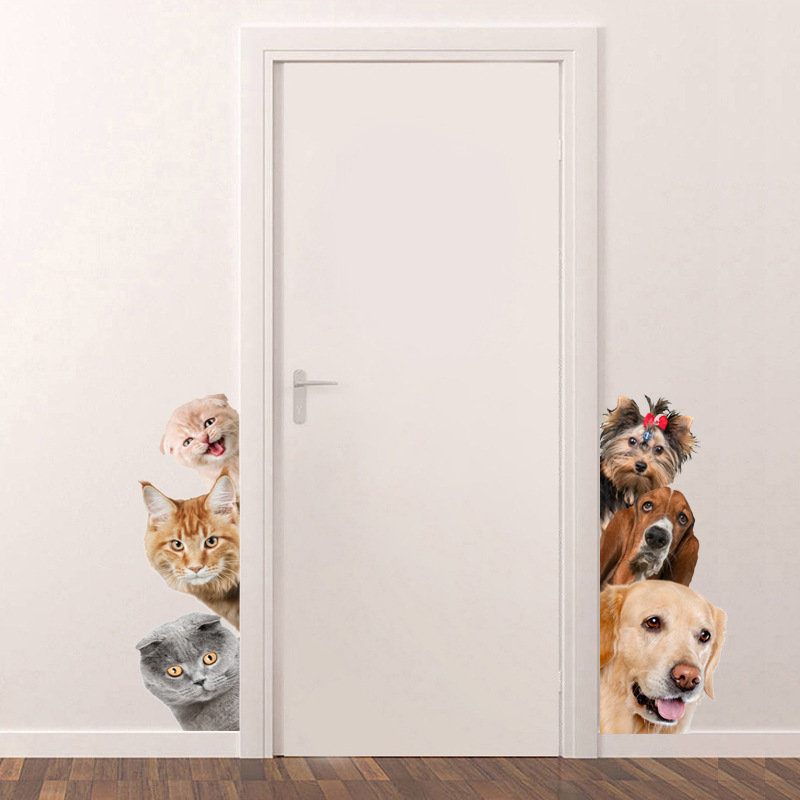 

3D Can Remove Cartoon Wall Stickers Small Cat Dog, White