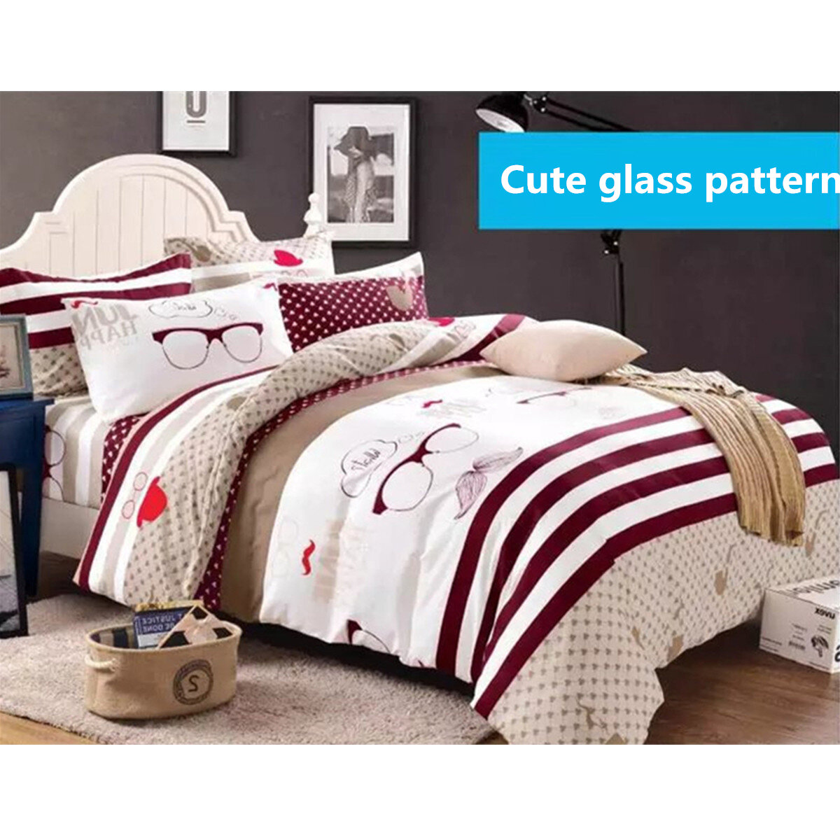 

4Pcs King Size Polyester Duvet Quilt Cover Bedding Set Bedroom Pillow Case Decor, White