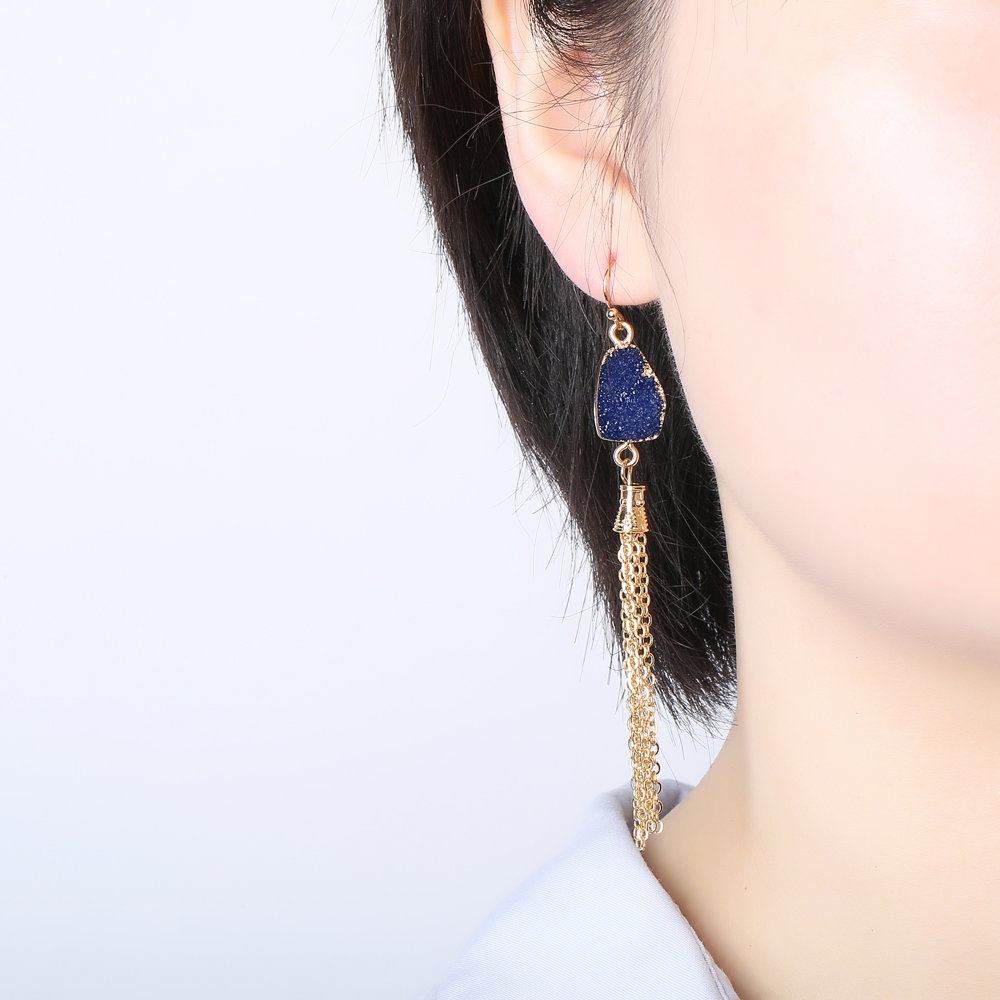 

Resin Stone Gold Tassels Earrings, Coffee blue lake blue black