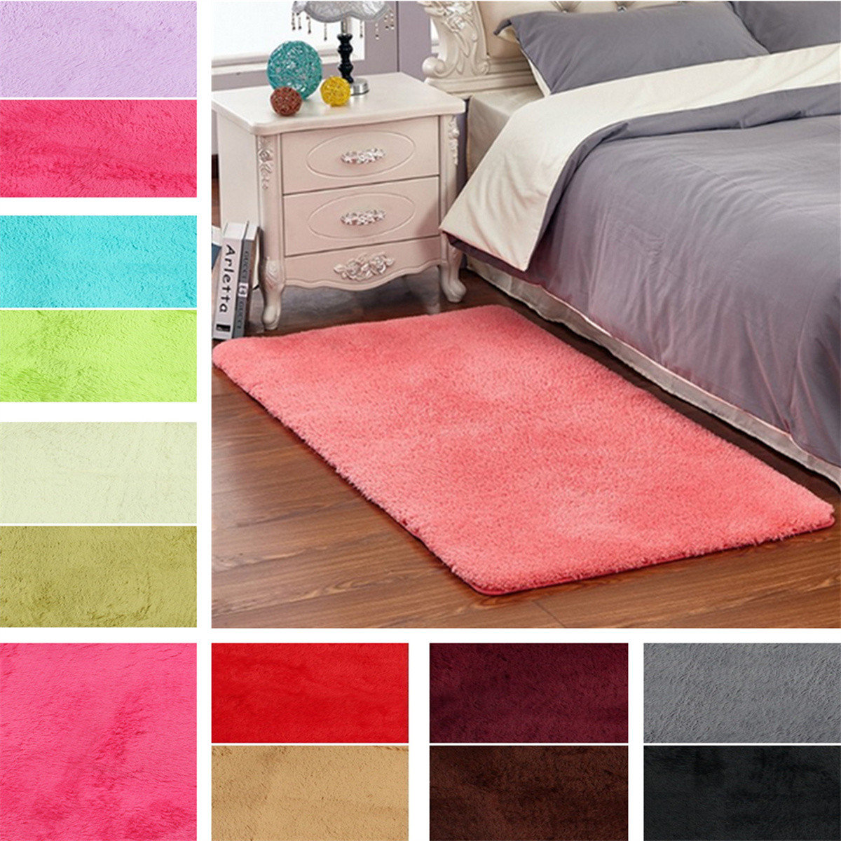 

60x120cm Shaggy Fluffy Rugs Anti-Skid Area Rug Dining Room Carpet Home Bedroom Floor Mat, Green fruit blue pink gray coffee red / rose rice white khaki purple green red wine red black