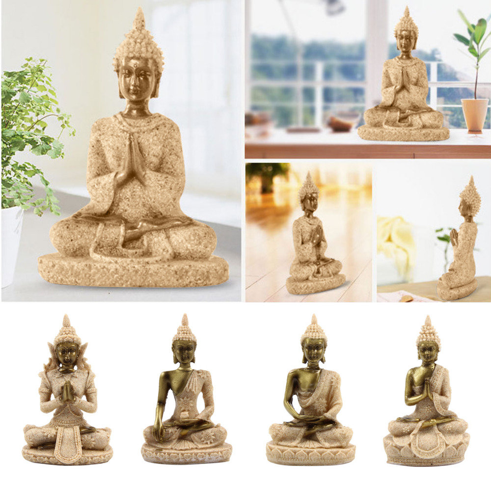 

Sitting Buddha Sculpture Resin Furnishing Articles Natural Sandstone Craft Creative Home Decor, White