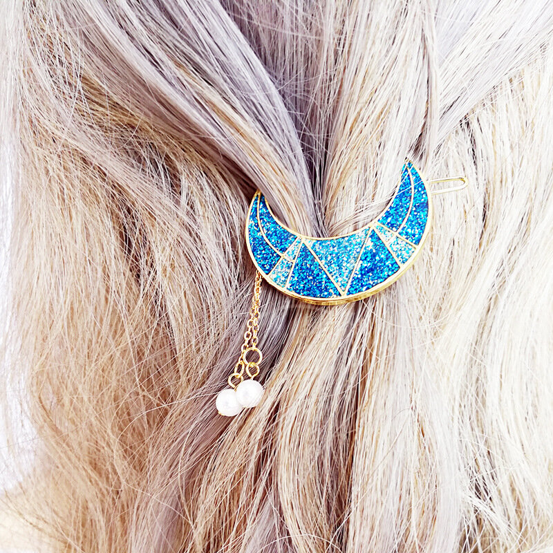 

Sweet Shiny Moon Tassels Hair Clip, Blue