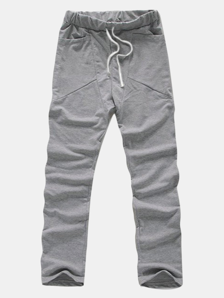 

Men's Casual Large Three-dimensional Pocket Design Cotton Harem Pants, Black dark gray light gray