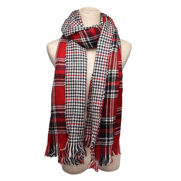 

Women Colorful Plaid Double Faced Knitted Tweed Scarf Shawl, Red blue