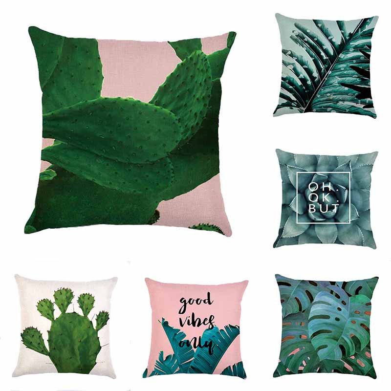

Cactus Linen Pillow Case Tropical Plants Cushion Cover, White