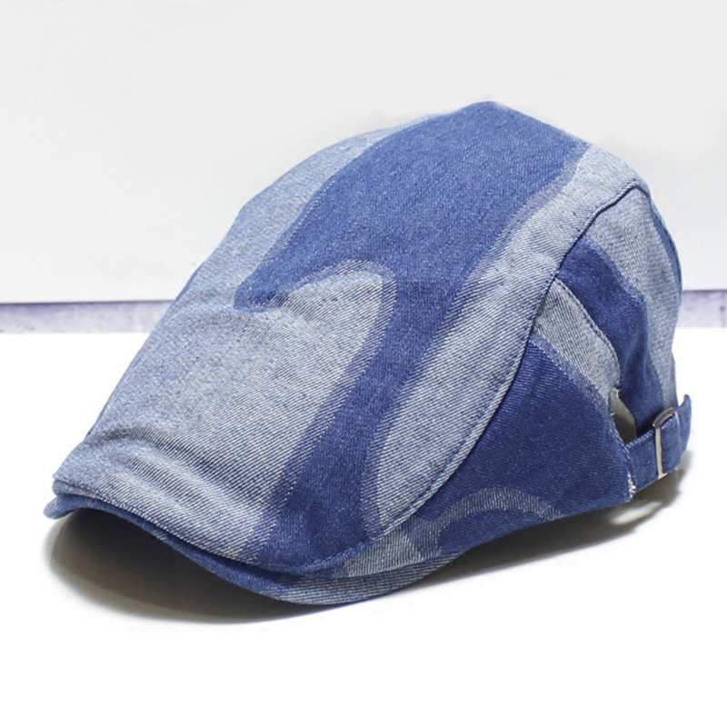 

Vintage Washed Denim Beret Cap, Blue navy blue light blue