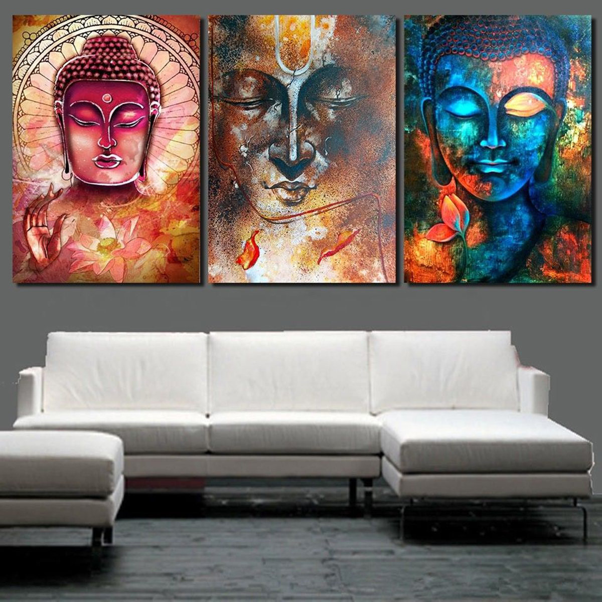

3Pcs Buddhas Canvas Painting, White