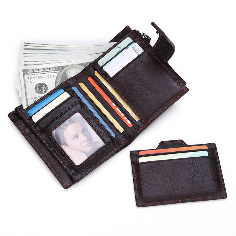 

RFID Genuine Leather 16 Card Slot Retro Short Wallet, Brown yellow brown coffee