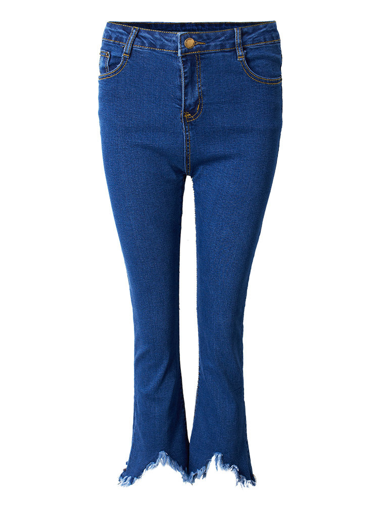 

Ripped Tassel Zipper Slim Flare Ninth Casual Women Denim Jeans, Black blue