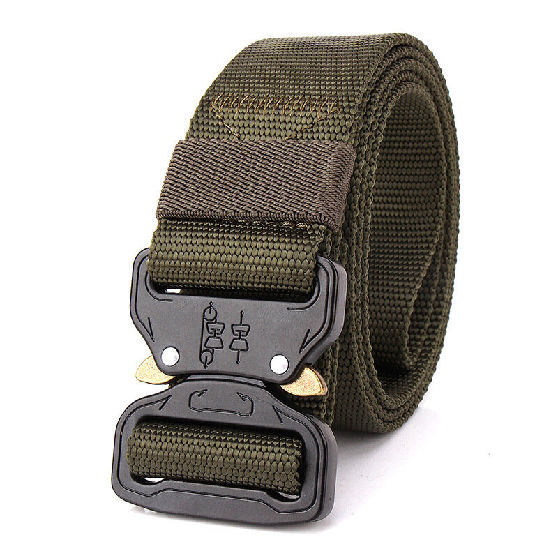 

125CM Mens Outdoor Tactical Military Equipment Army Outer Waistband Nylon Combat Buckle Belts, Black brown army green