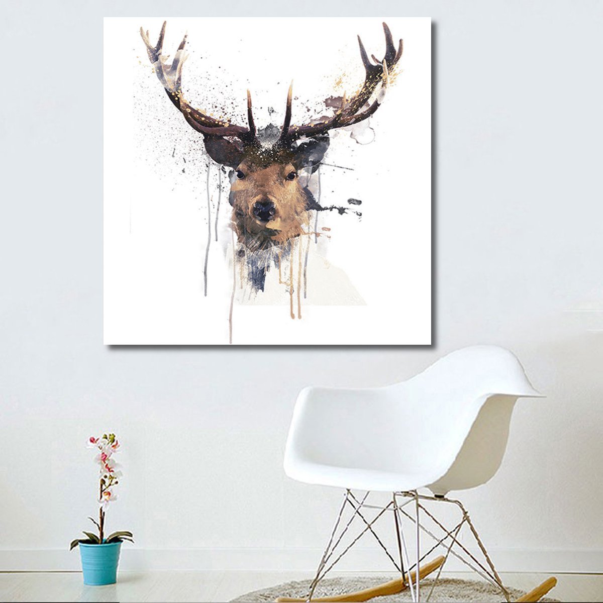 

Abstract Elk Head Canvas Painting, White
