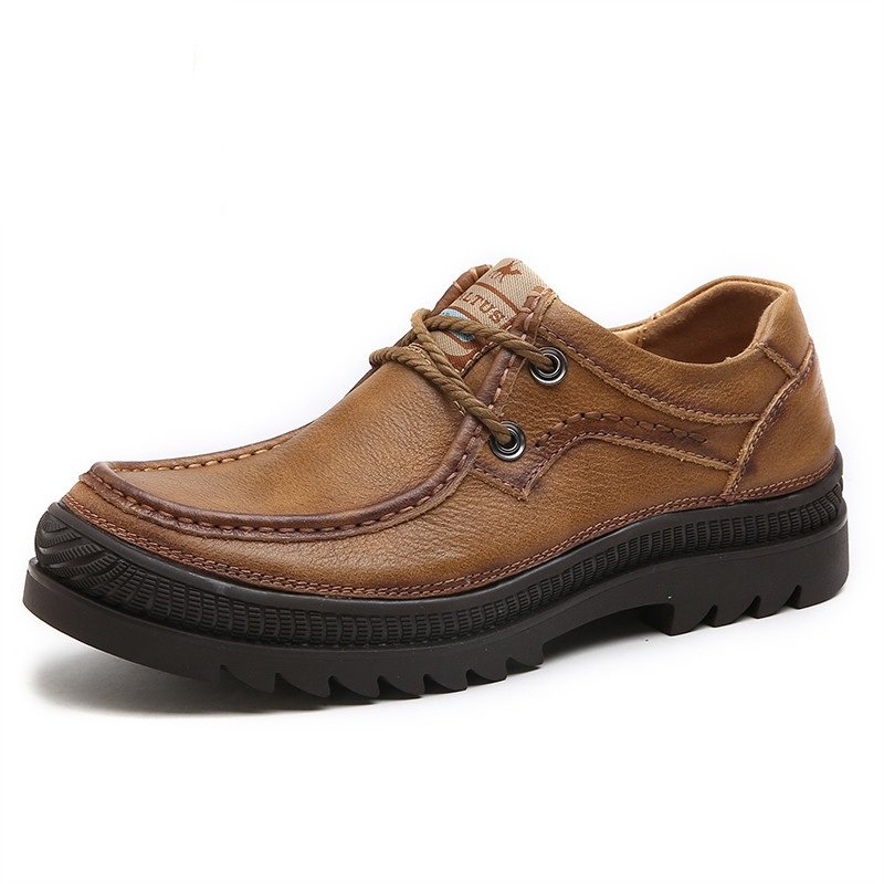 

Men Outdoor Genuine Leather Wearable Casual Shoes, Khaki brown dark brown