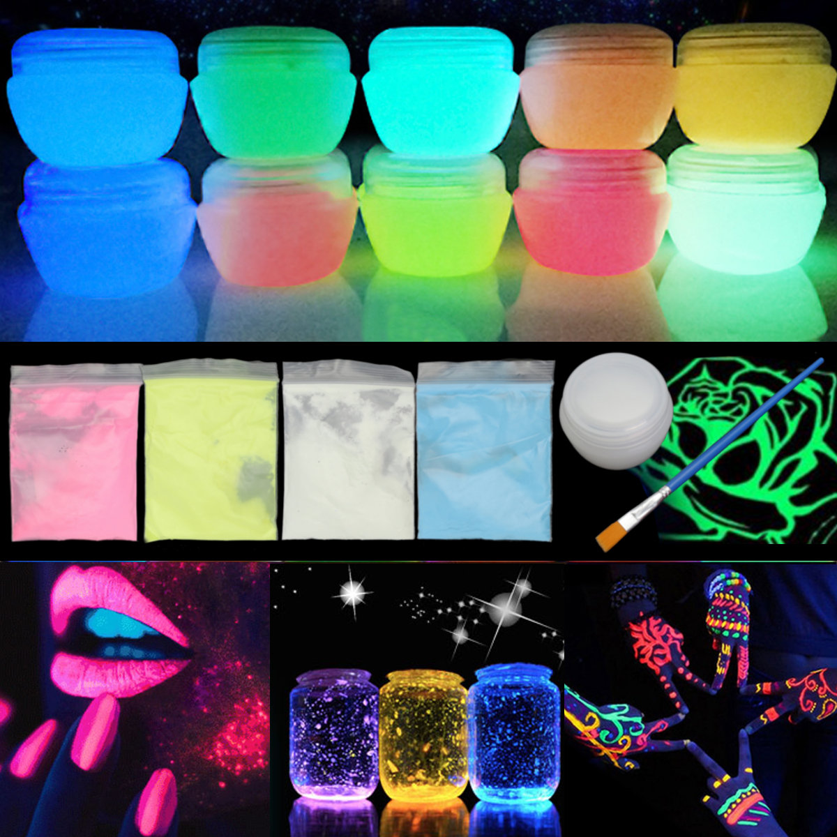 

30g DIY Glow Luminous Fluorescent Pigment Face Body Paint Bright Party Decor, Pink green blue yellow