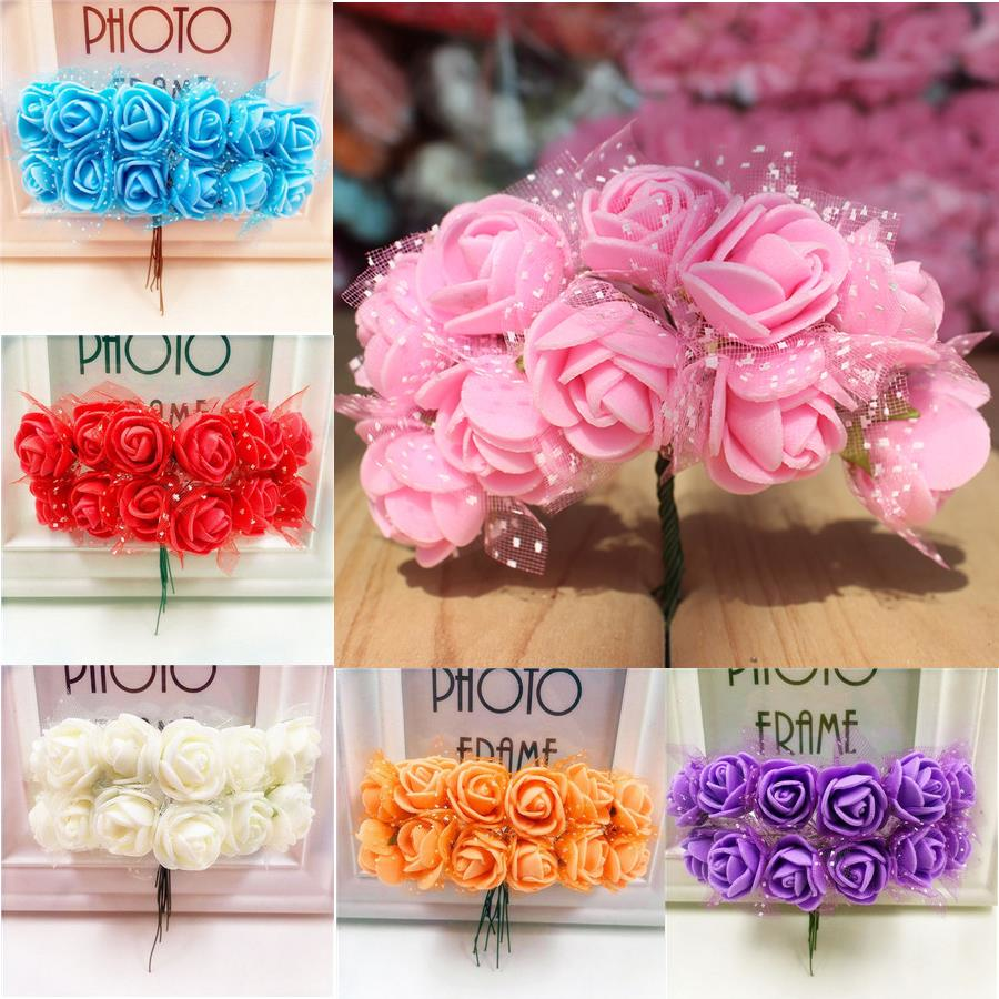 

12 Heads Real Touch Rose Artificial Fake Flowers Plants Bouquet Bridal Party Wedding Home Decor, Pink blue purple red yellow white orange milk white green rose red