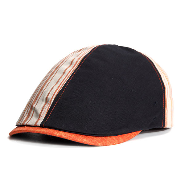 

Men Summer Stripes Cotton Beret Cap Outdoor Sports Travel Sunscreen Hat, White