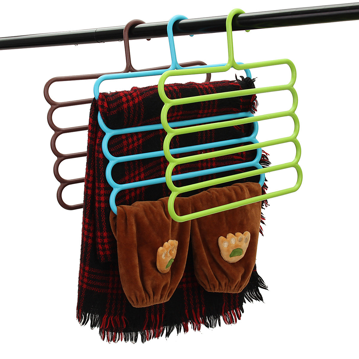 

Five-layer Space Saving Pants Hangers Holders For Trousers Towels Clothes Apparel, Coffee blue green