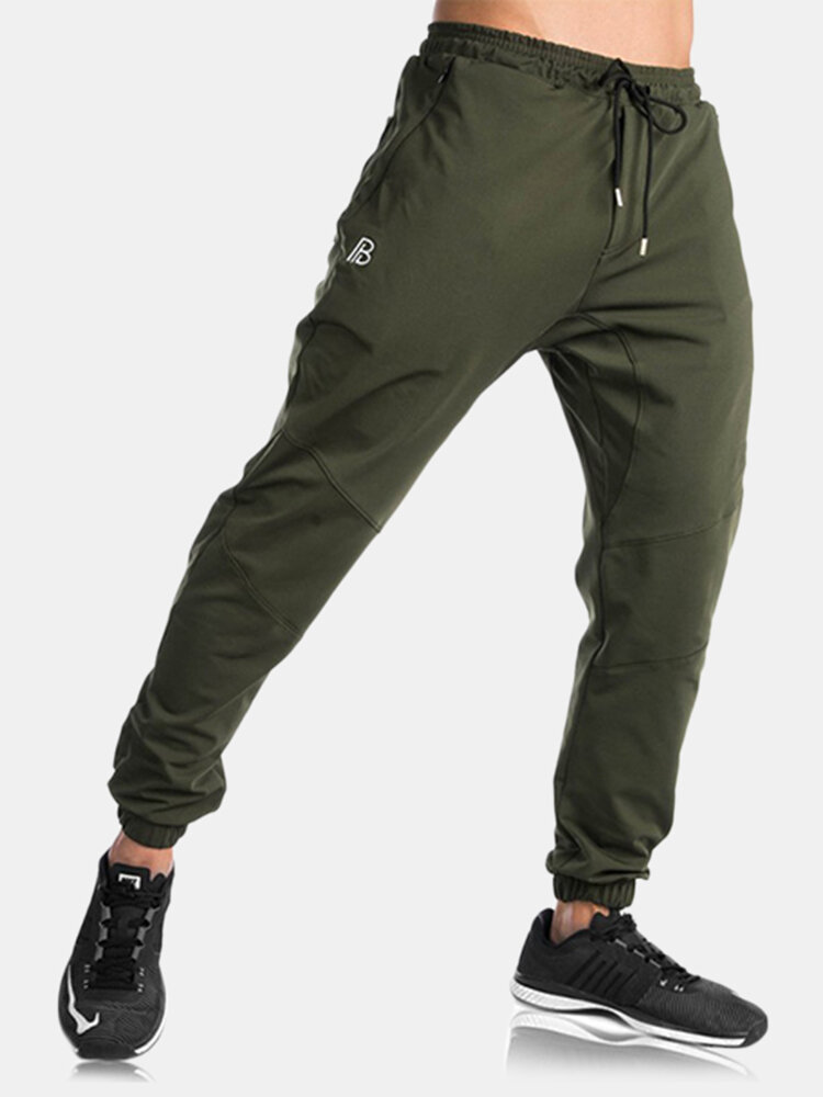 

Zipper Pocket Slim Fit Running Pants, Army green black light gray
