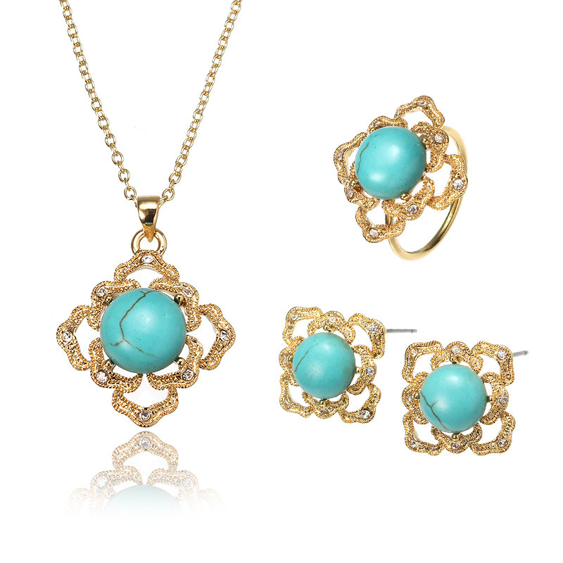 

JASSY® Luxury 18K Gold Turquoise Jewelry Set