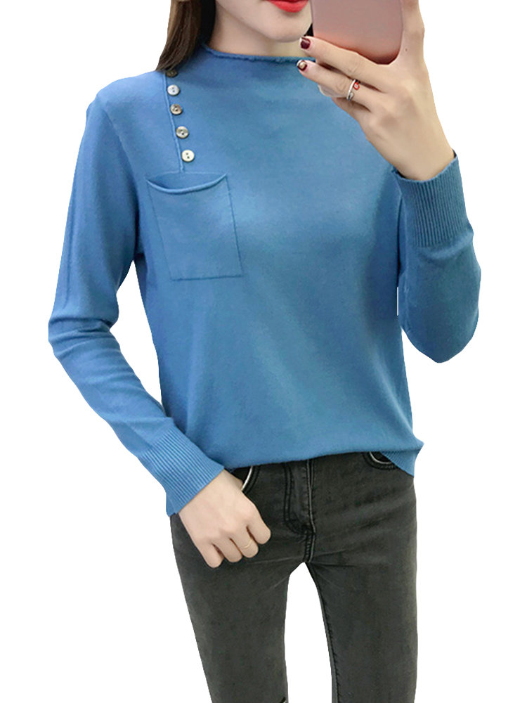 

Half-necked Knit Long Sleeve Pullover Sweater