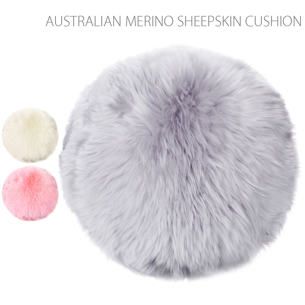 

40cm Sheepskin Plush Round Throw Pillow, Grey pink white
