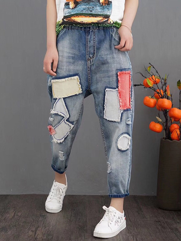 

Patchwork Ripped Casual Jeans