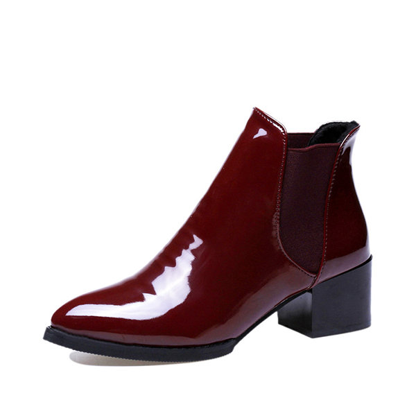 

Patent Leather Block Heel Chelsea Boots, Black red
