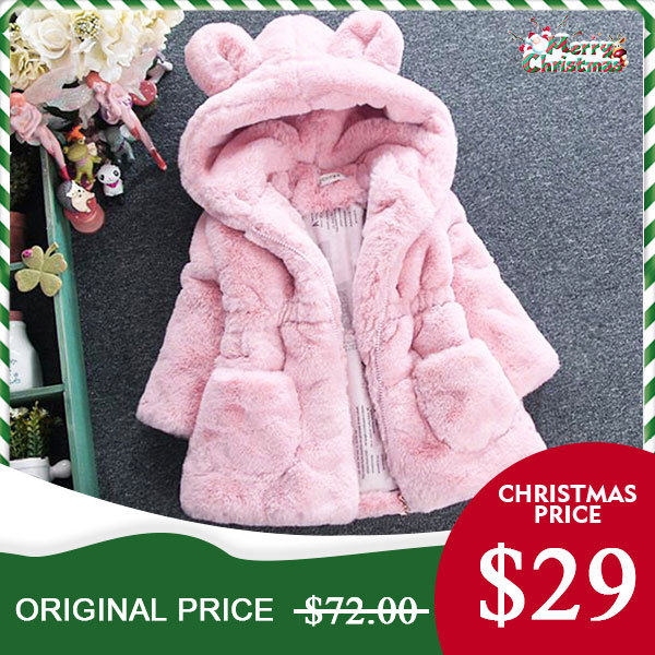 

Soft Fleece Girls Thicken Coat For 2-11Y, White red black pink