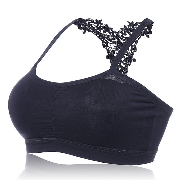 

Sexy Lace Hollow Back Modal Wireless Soft Yoga Camisole Bras, Black white