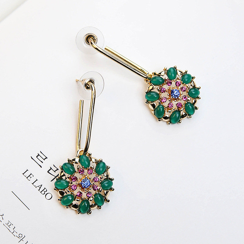 

Vintage Crystal Flower Emerald Earrings