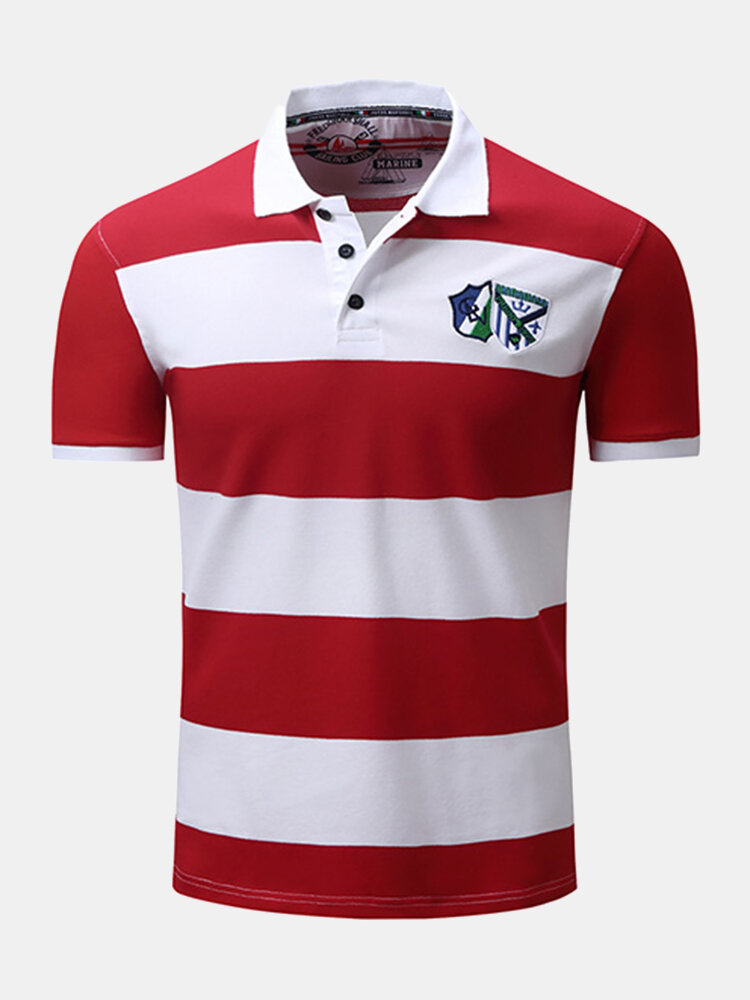 

Stripes Pattern Casual Golf Shirts, Red darkblue