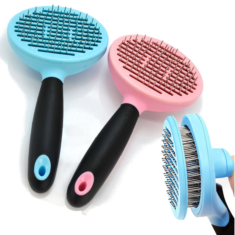 

2 Colors Pet Hair Removal Comb Self Cleaning Gill Pin Pet Comb Hair Brush For Dog Cat, Pink blue