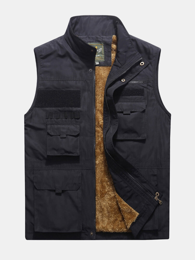 

Men's Mutil-Pockets Fishing Waterprrof Fleece Vest, Black khaki army green