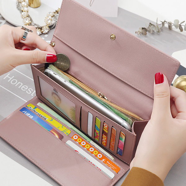 

Women Multi-function Long Wallet 9 Card Slots Phone Bags, Blue pink wine red