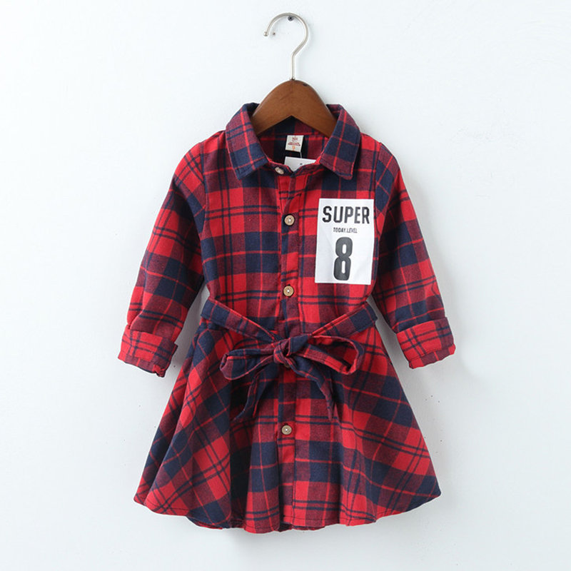

Girls Plaid Pattern Dress For 2Y-9Y, Pink red