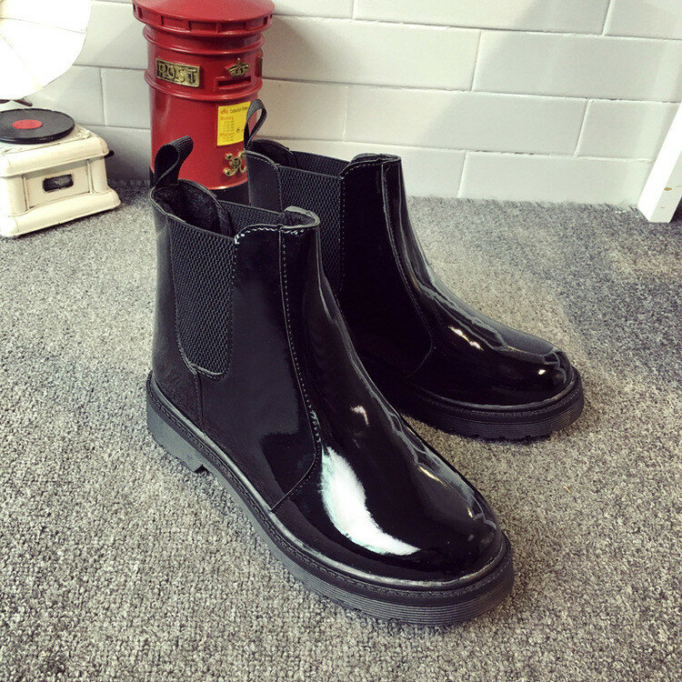 Black Waterproof Ankle Knight European Style Flat Boots