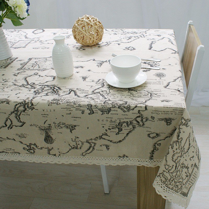 

World Map Elegant Lace Table Cloth Linen Tablecloth Table Cover Decorative, White