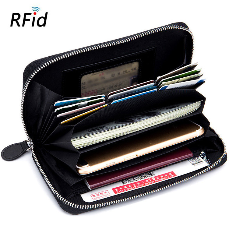 

RFID Antimagnetic Genuine Leather Multi-slots Wallet, Sky blue grey pink coffee blue red purple black