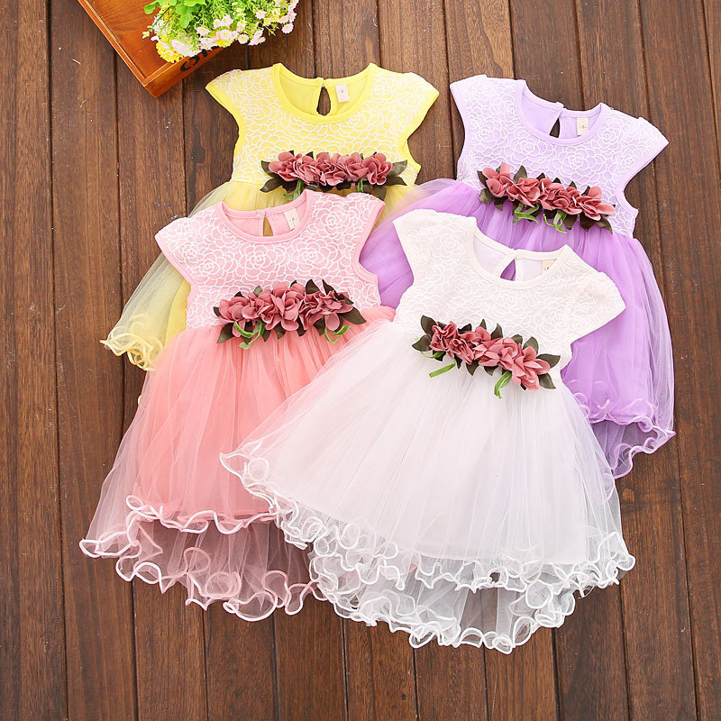

Cute Girls Floral Dress For 6-36M, Pink yellow purple white