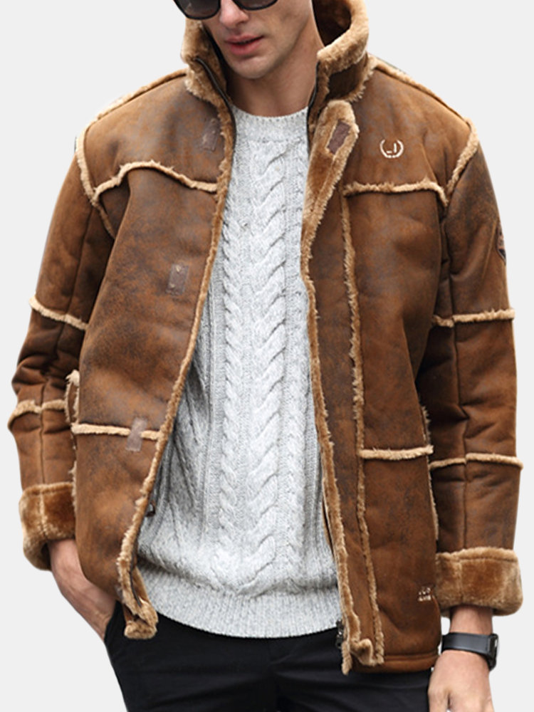 Casual Vintage Thicken Fleece Boomber Sherpa Chamois Leather Jacket for ...