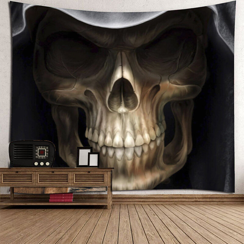 

Cartoon Skull Printed Wall Hanging Tapestry, White