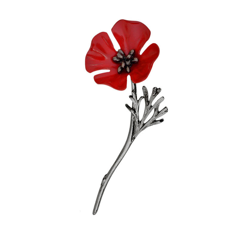 

Red Poppy Flower Brooches, Silver gold gun black