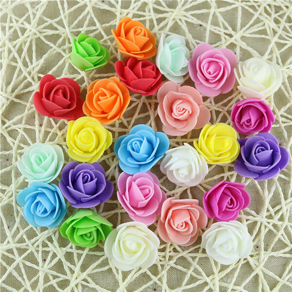 

50Pcs Colourfast Handmade Foam Rose Flowers Bouquet DIY Wedding Party Decoration, Clear/pink red flesh pink orange yellow light green purple milk white pure white blue rose red dark green multi color