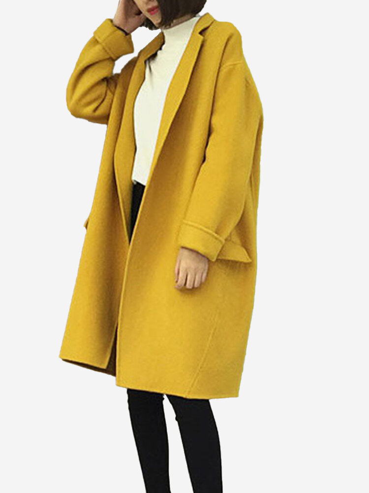

Casual Solid Slim Wool Blend Coats, Yellow army
