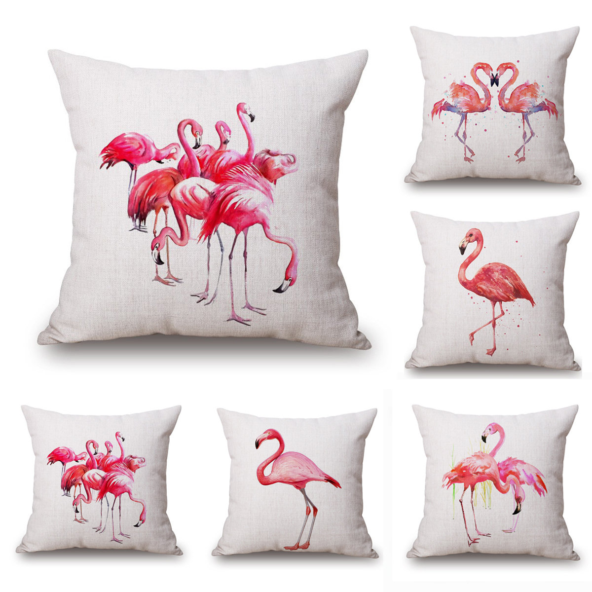 

Flamingo Print Cotton Linen Throw Pillow Case Cushion Cover, White