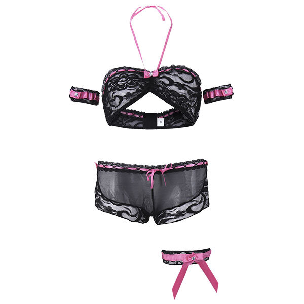 

Sexy See Through Lace Bikini Babydoll Hollow Temptation Nightdress For Women, Black pink maroon