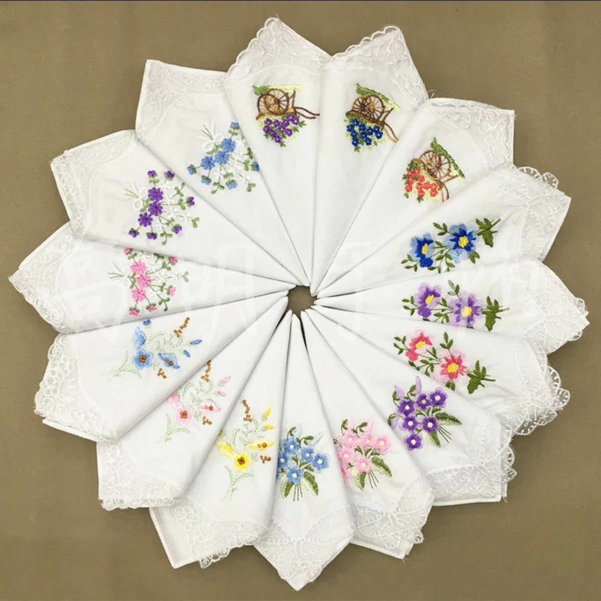 

6pcs Women Butterfly Flower Embroidery Cotton Lace Handkerchiefs Floral Assorted